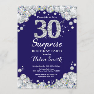 Invitation Surprise 30e anniversaire Marine Blue Silver Diamo