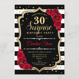 Invitation Surprise 30e anniversaire - Noir Blanc Rouge