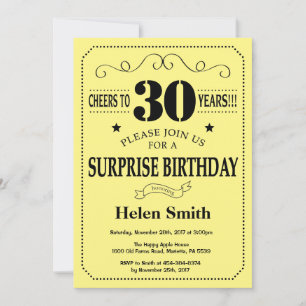 Invitation Surprise 30e Anniversaire Noir et Jaune