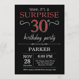 Invitation surprise 30e anniversaire Noir et Rouge