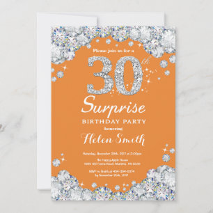 Invitation Surprise 30e anniversaire Orange et Silver Diamond