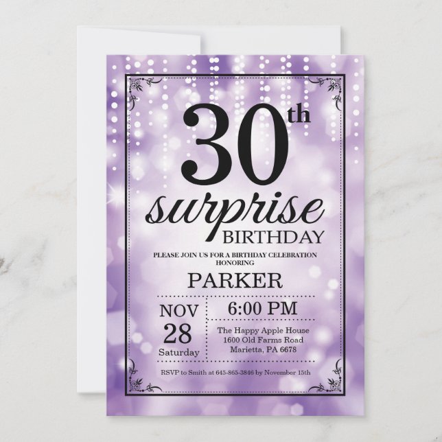 Invitation surprise 30e anniversaire Parties scint (Devant)