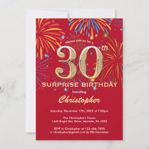 Invitation Surprise 30e anniversaire Red & Gold Rainbow Firew