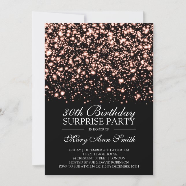 Invitation Surprise 30e anniversaire Rose Gold Midnight Glam (Devant)