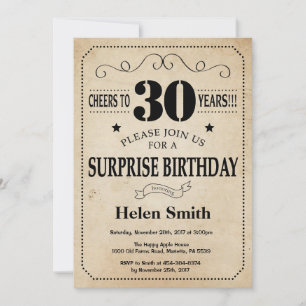Invitation Surprise 30e anniversaire Rustic Vintage Retro