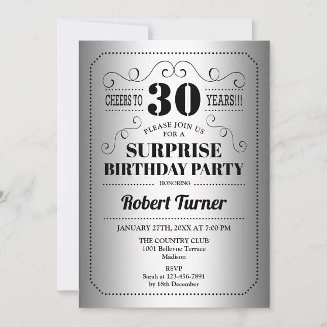 Invitation Surprise 30e anniversaire - Silver Black (Devant)