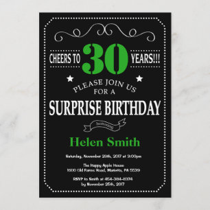 Invitation Surprise 30e anniversaire Tableau noir et vert
