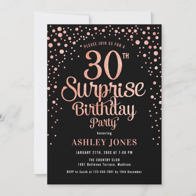 Invitation Surprise 30e fête d'anniversaire - Black & Rose Go (Devant)