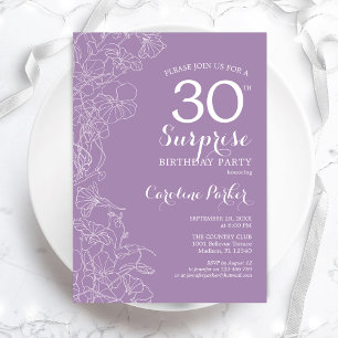 Invitation Surprise 30e fête d'anniversaire - Floral violet