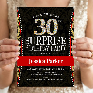 Invitation Surprise 30e fête d'anniversaire - Gold Black Red