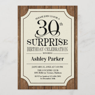 Invitation Surprise 30e fête d'anniversaire - Motif de bois