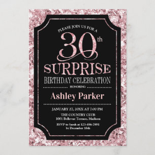 Invitation Surprise 30e fête d'anniversaire - Rose Gold Black