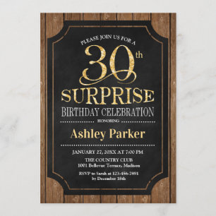 Invitation Surprise 30e fête d'anniversaire - Wood Gold