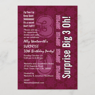Invitation SURPRISE 30e Maroon d'anniversaire moderne Big 3 O