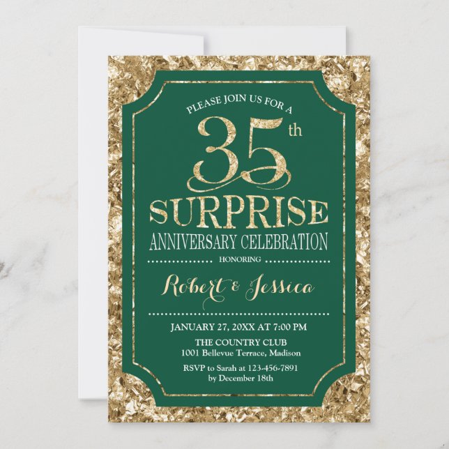 Invitation Surprise 35e anniversaire de mariage - Vert Or (Devant)