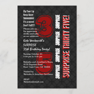 Invitation SURPRISE 35e anniversaire moderne Red Black White 