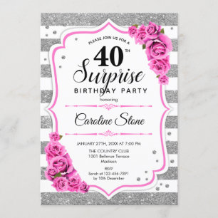 Invitation Surprise 40e anniversaire - Argent blanc rose