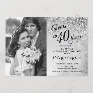 Invitation Surprise 40e anniversaire avec photo - Argent