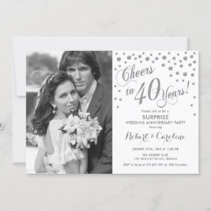 Invitation Surprise 40e anniversaire avec photo argent blanc