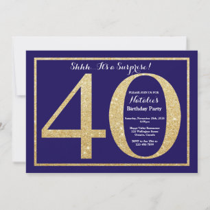 Invitation Surprise 40e Anniversaire Bleu Marine et Paillette
