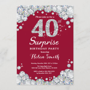 Invitation Surprise 40e anniversaire Burgundy Red Silver Diam