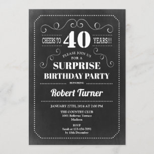 Invitation Surprise 40e anniversaire - Chalkboard N'IMPORTE Q