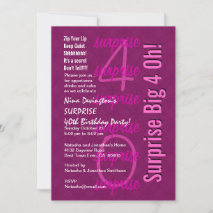 Invitation SURPRISE 40e anniversaire Couleurs de rose F212