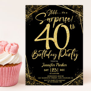 Invitation Surprise 40e anniversaire de fête Black & Gold Par