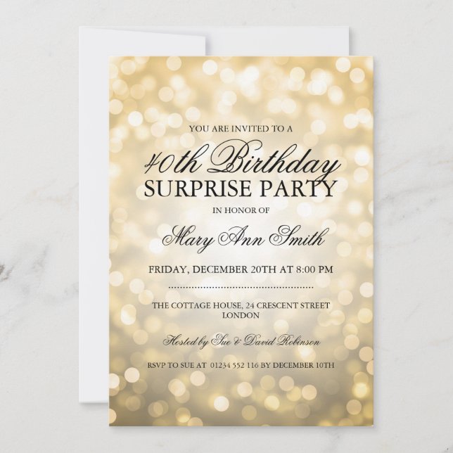 Invitation Surprise 40e anniversaire de fête Lumières Parties (Devant)