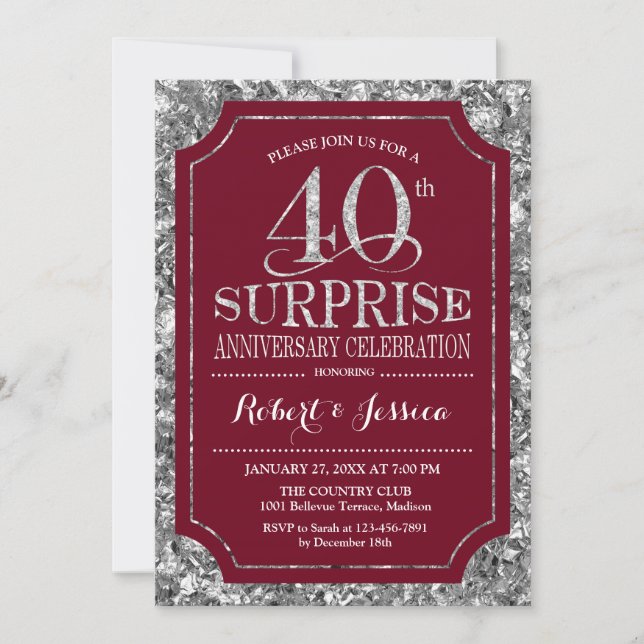 Invitation Surprise 40e anniversaire de mariage - Rouge Argen (Devant)