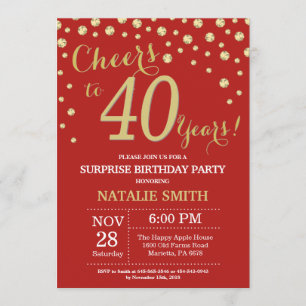 Invitation Surprise 40e anniversaire Diamant rouge et or