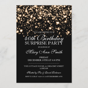 Invitation Surprise 40e anniversaire fête Gold Midnight Glam