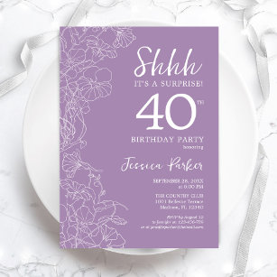 Invitation Surprise 40e anniversaire - Floral Purple