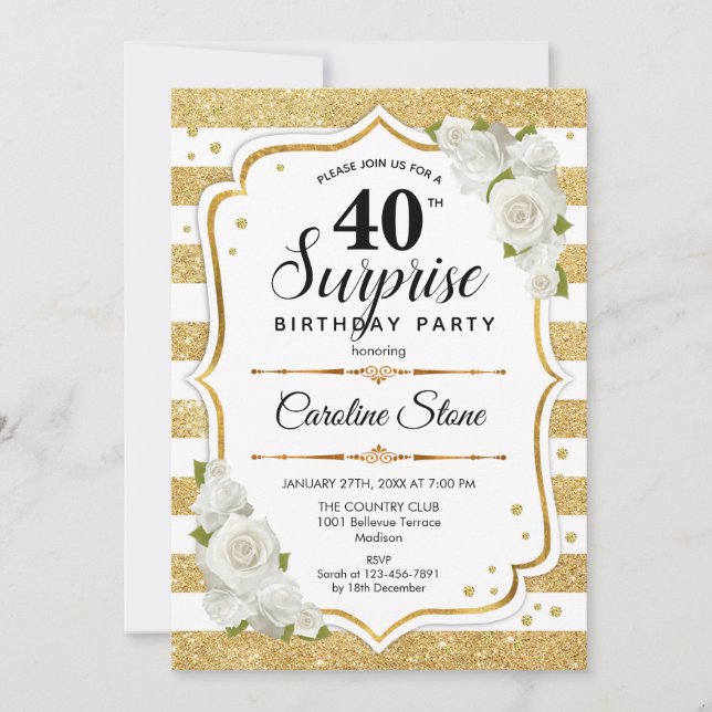 Invitation Surprise 40e anniversaire - Gold White (Devant)