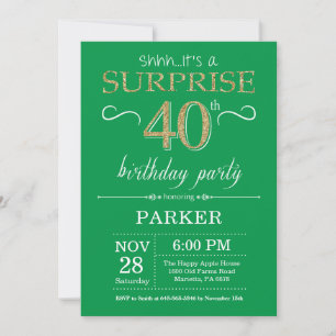 Invitation surprise 40e anniversaire Green and Gol