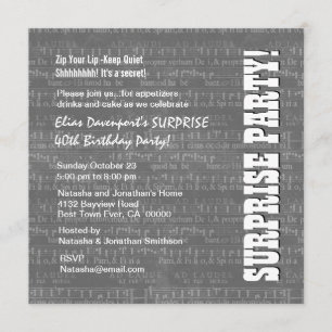 Invitation SURPRISE 40e anniversaire Grey White Music Notes G