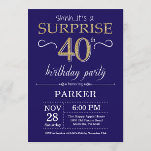 Invitation Surprise 40e anniversaire Marine Blue and Gold Par