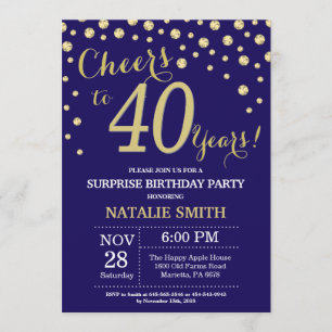Invitation Surprise 40e anniversaire Marine Diamant bleu et o