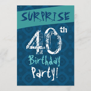 Invitation SURPRISE 40e anniversaire Modèle bleu et aquatique