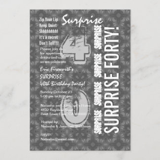 Invitation SURPRISE 40e anniversaire moderne Gris et blanc G3