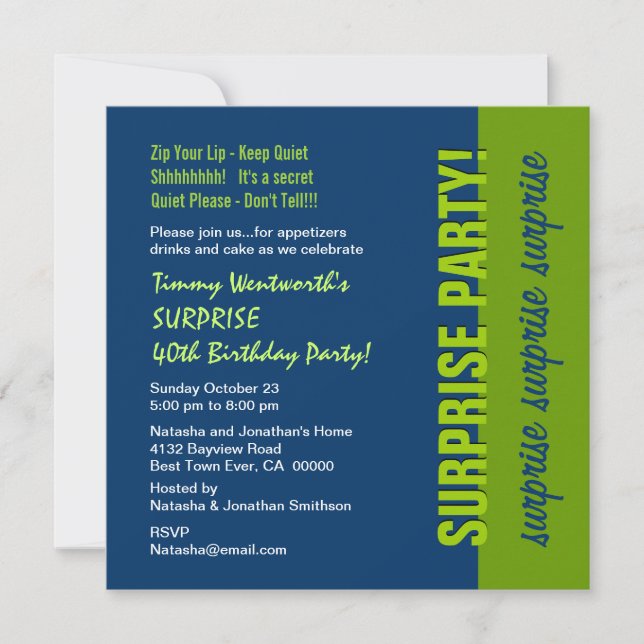 Invitation SURPRISE 40e anniversaire Moderne Marine Bleu et c (Devant)