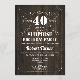 Invitation Surprise 40e anniversaire - Motif de bois