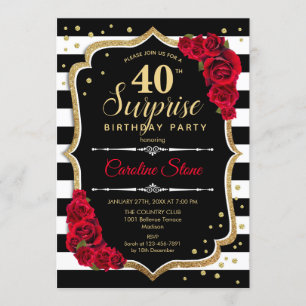 Invitation Surprise 40e anniversaire - Noir Blanc Rouge