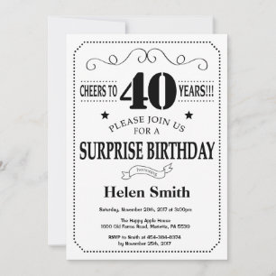 Invitation surprise 40e anniversaire Noir et blanc