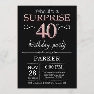 Invitation Surprise 40e anniversaire Noir et Rose Or rose