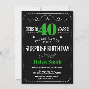 Invitation Surprise 40e anniversaire noir et vert Chalkboard