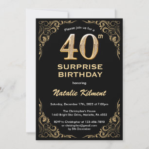 Invitation Surprise 40e anniversaire Parties scintillant Noir