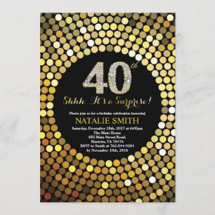 Invitation Surprise 40e anniversaire Parties scintillant noir