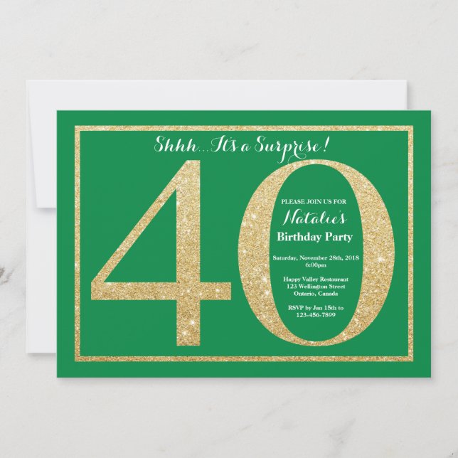 Invitation Surprise 40e anniversaire Parties scintillant vert (Devant)