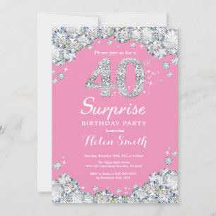 Invitation Surprise 40e anniversaire rose et diamant d'argent